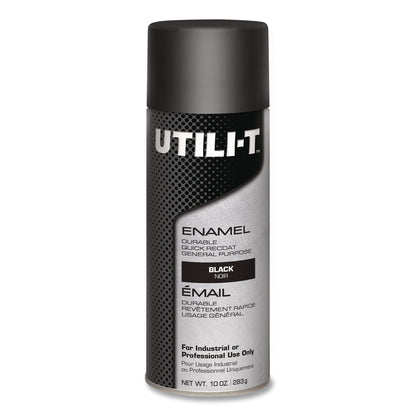 Rust-Oleum® UTILI-T Spray Paint, Gloss Black, 10 oz Aerosol Can, 6/Carton (RST387390)