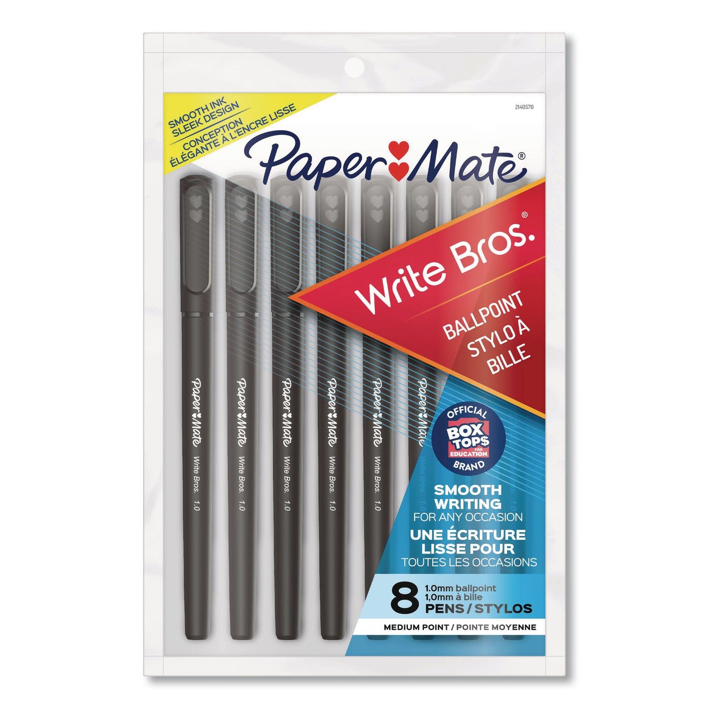 Paper Mate® Write Bros. Ballpoint Pen, Stick, Medium 1 mm, Black Ink, Black Barrel, 8/Pack (PAP2140570)