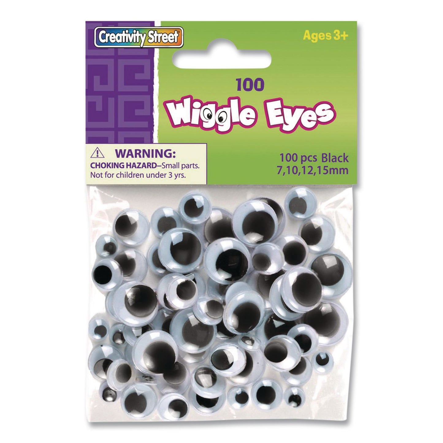 Creativity Street® Wiggle Eyes, 0.27", 0.39", 0.47", 0.59", Black, 100/Pack (CKCPAC344602R)