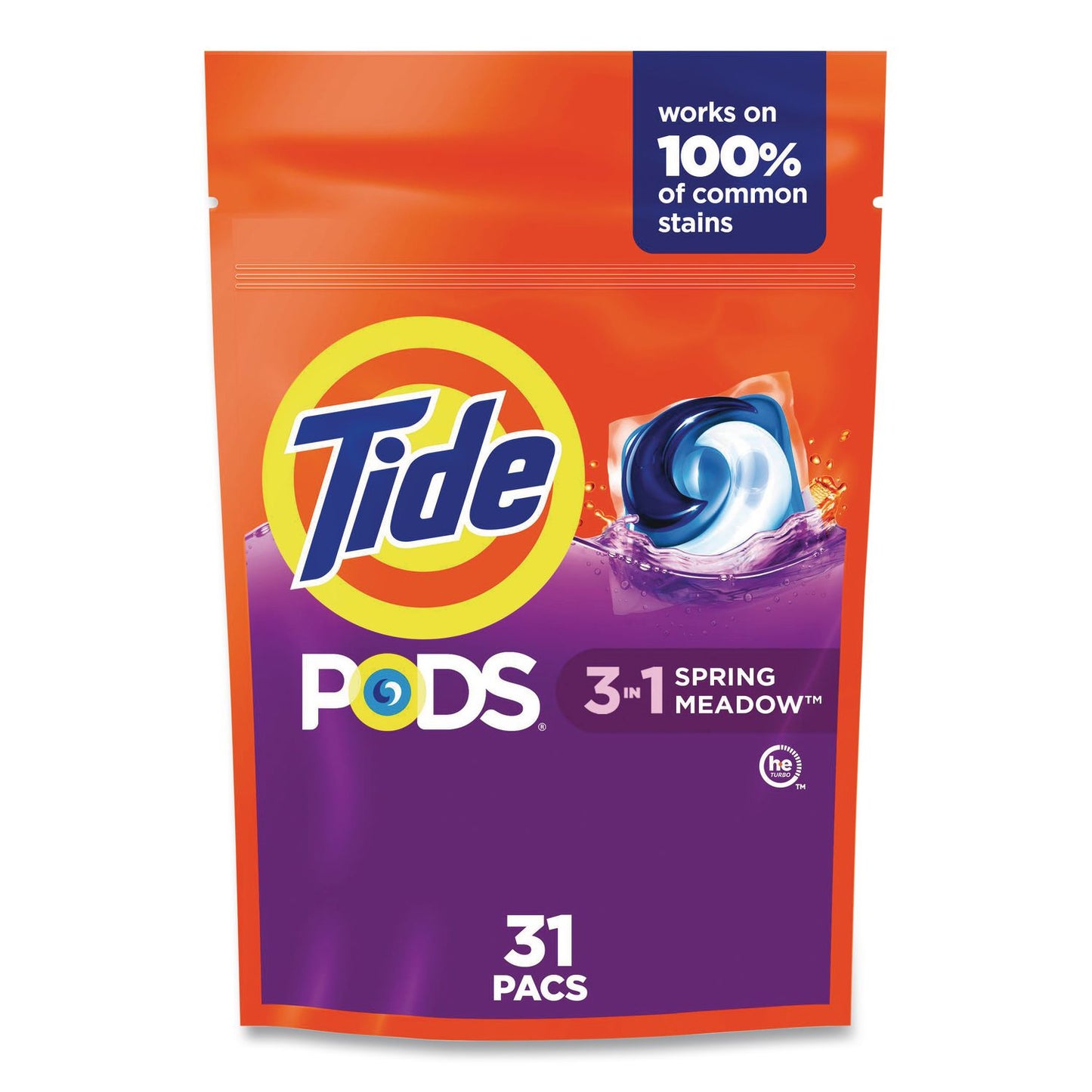 Tide® Pods, HE Compatible, Laundry Detergent, Spring Meadow, 31/Pack, 4 Packs/Carton (PGC93123CT)