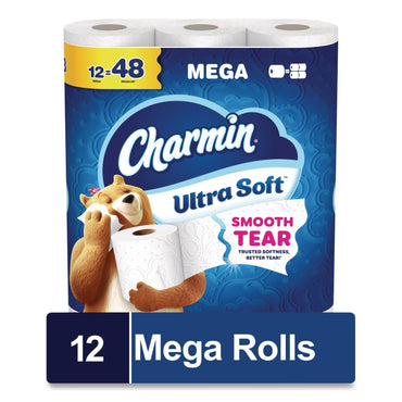 Charmin® Ultra Soft Bathroom Tissue, Mega Roll, Septic Safe, 2-Ply, White, 208 Sheets/Roll, 12 Rolls/Pack, 5 Packs/Carton (PGC17579CT)