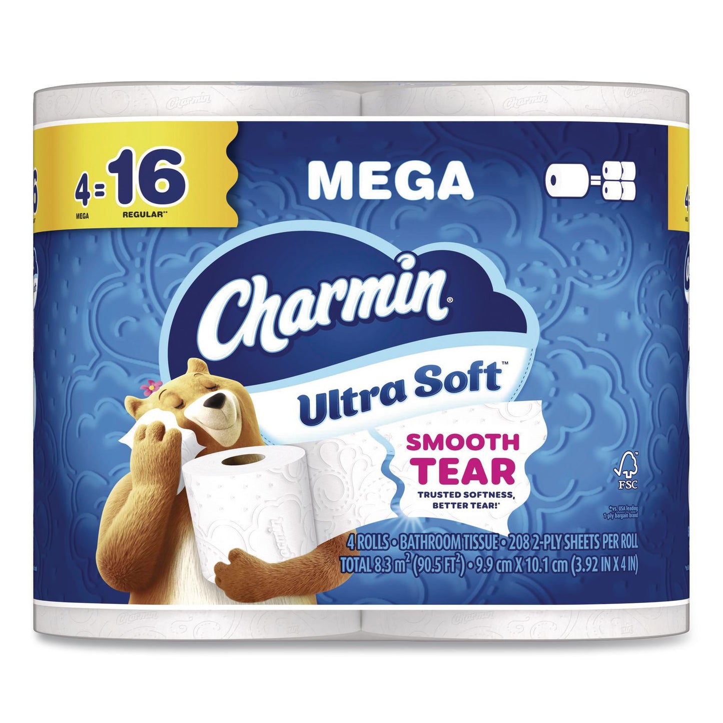 Charmin® Ultra Soft Bathroom Tissue, Mega Roll, Septic Safe, 2-Ply, White, 208 Sheets/Roll, 4 Rolls/Pack, 8 Packs/Carton (PGC19261CT)