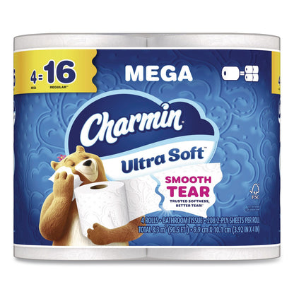 Charmin® Ultra Soft Bathroom Tissue, Mega Roll, Septic Safe, 2-Ply, White, 208 Sheets/Roll, 4 Rolls/Pack, 8 Packs/Carton (PGC19261CT)