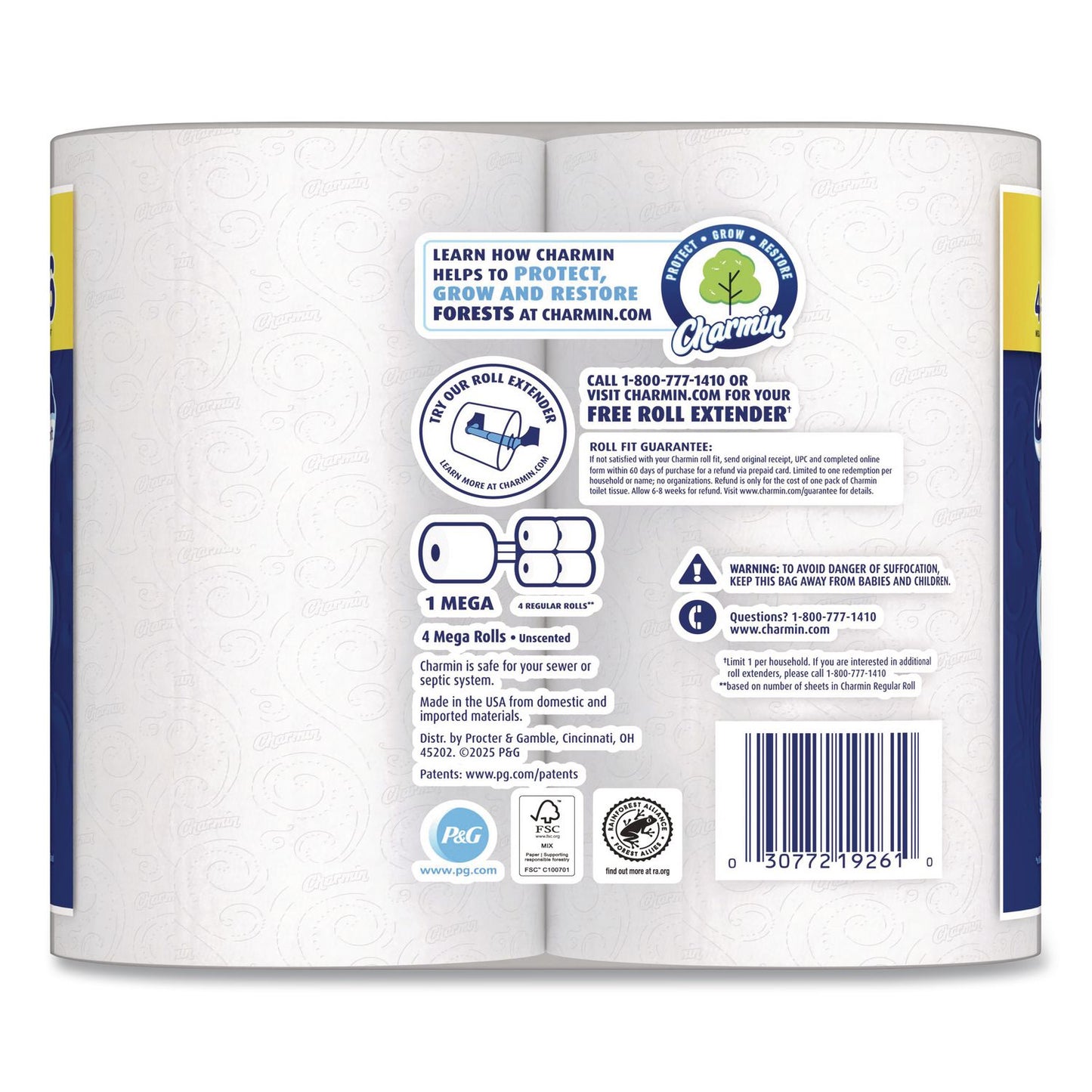 Charmin® Ultra Soft Bathroom Tissue, Mega Roll, Septic Safe, 2-Ply, White, 208 Sheets/Roll, 4 Rolls/Pack, 8 Packs/Carton (PGC19261CT)