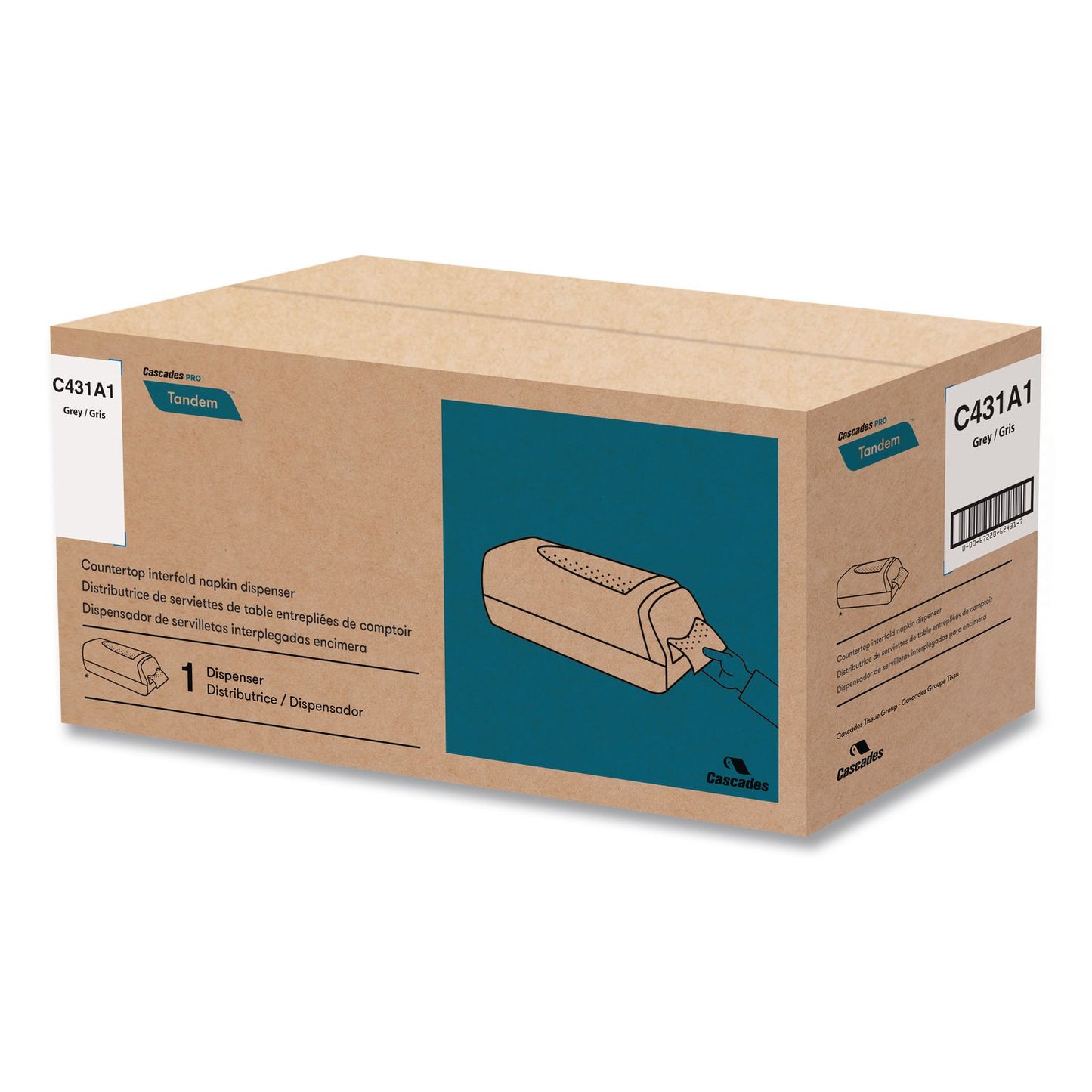 Cascades PRO Tandem Countertop Napkin Dispenser, 8.27 x 16.34 x 6.5, Gray (CSDC431)