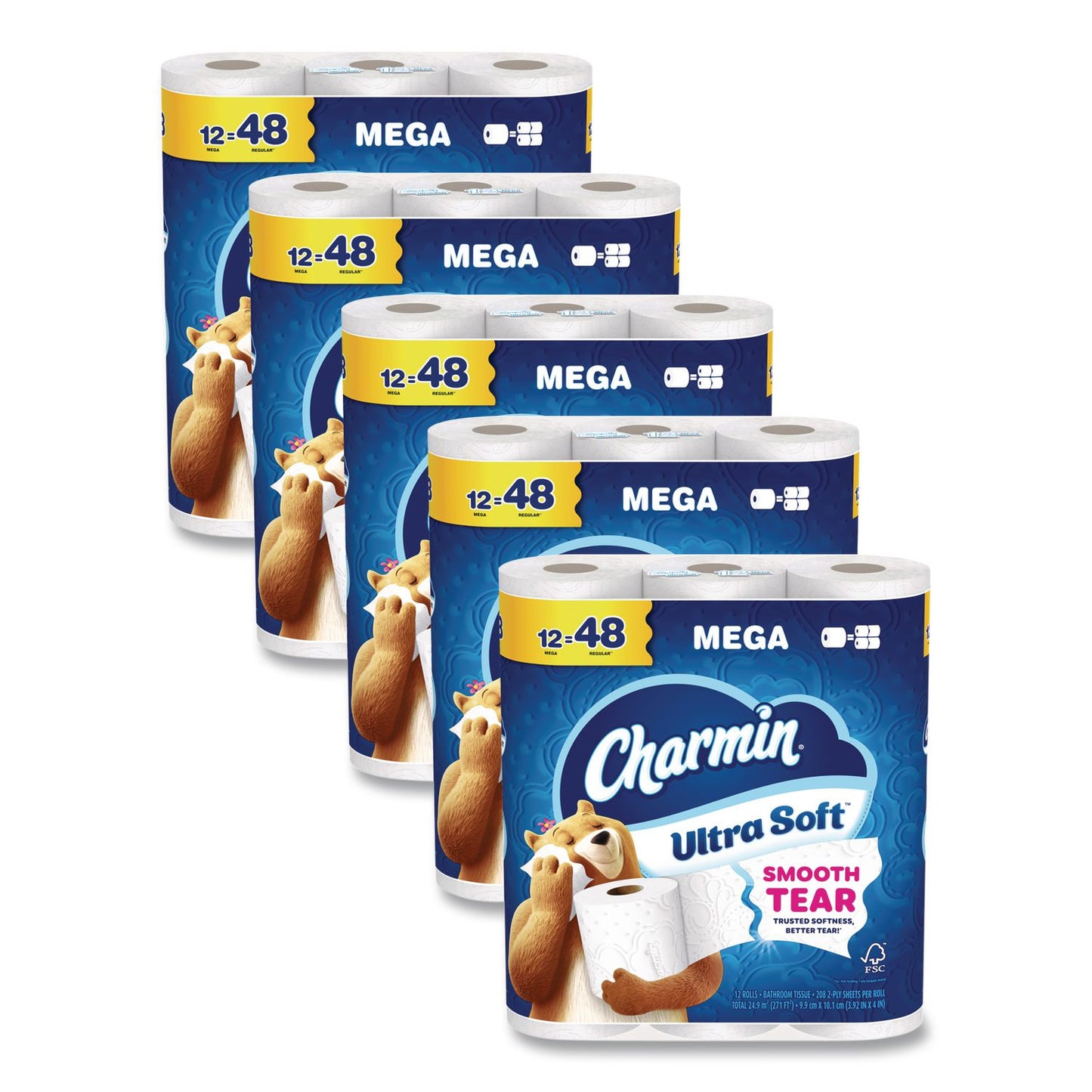 Charmin® Ultra Soft Bathroom Tissue, Mega Roll, Septic Safe, 2-Ply, White, 208 Sheets/Roll, 12 Rolls/Pack, 5 Packs/Carton (PGC17579CT)