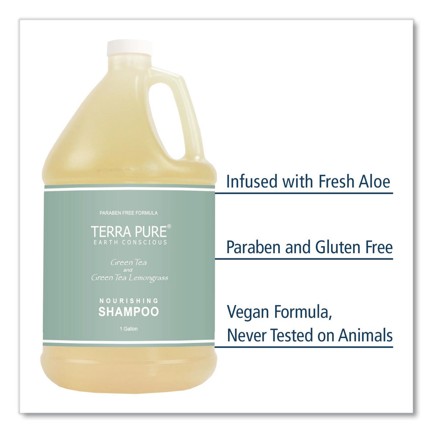 Diversified Hospitality Solutions Terra Pure Shampoo Gallon, Green Tea Lemongrass Scent, 1 gal Bottle, 4/Carton (DHS002287)
