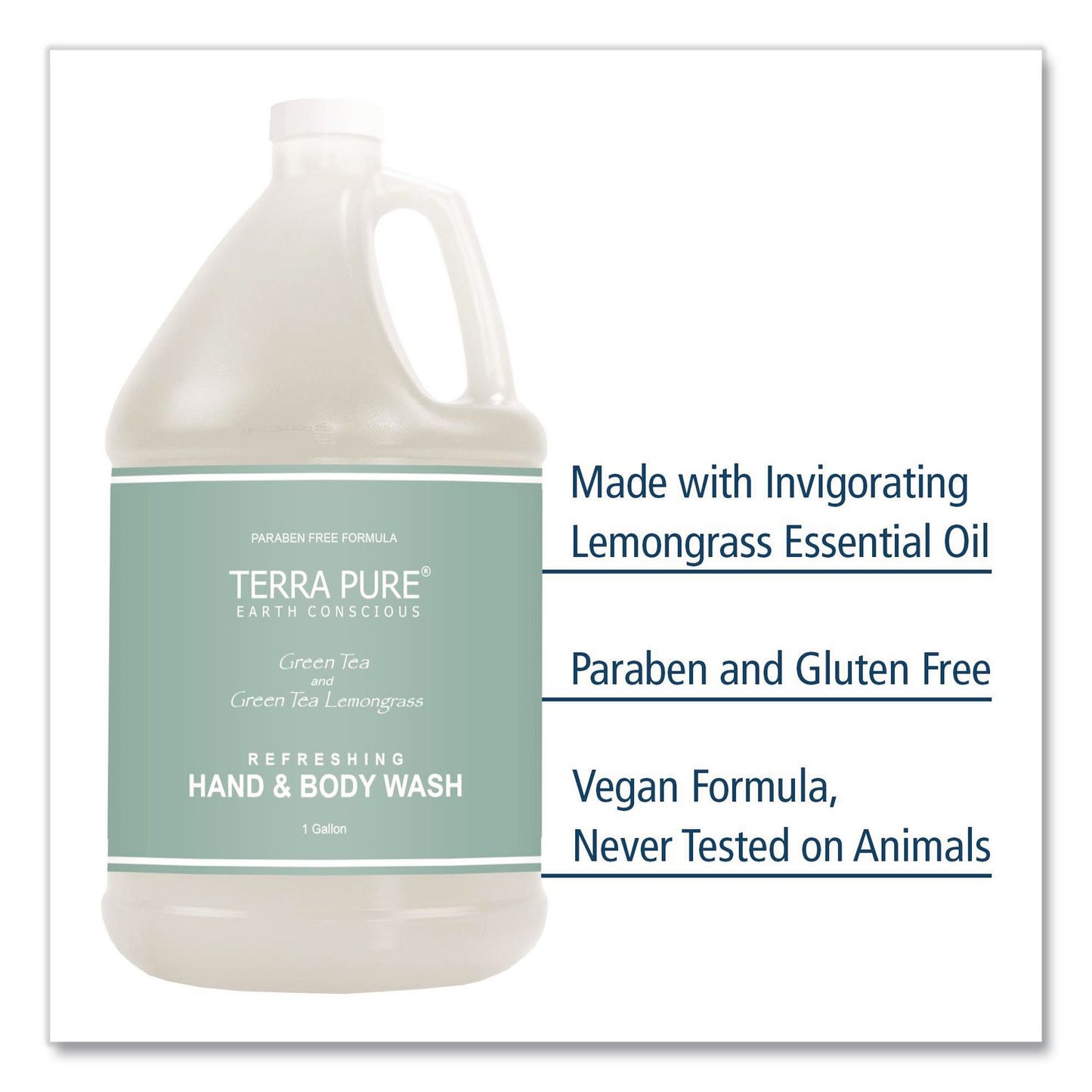 Diversified Hospitality Solutions Terra Pure Body Wash Gallon, Green Tea Lemongrass, 1 gal Bottle, 4/Carton (DHS002294)
