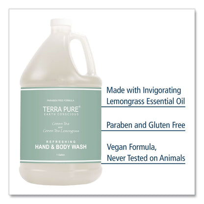 Diversified Hospitality Solutions Terra Pure Body Wash Gallon, Green Tea Lemongrass, 1 gal Bottle, 4/Carton (DHS002294)