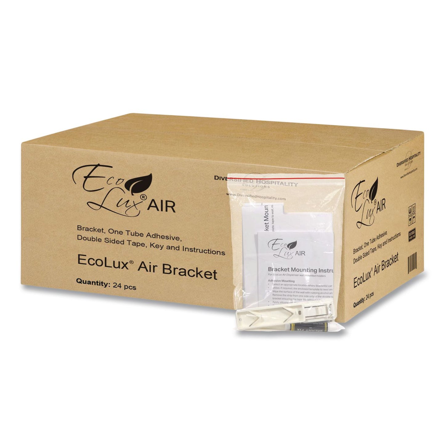 Diversified Hospitality Solutions Single EcoLux Air Dispenser Bracket, For Ecolux Air Pump Dispenser Bottles, 1.19 x 0.44 x 5.69, White, 24/Carton (DHS458883)