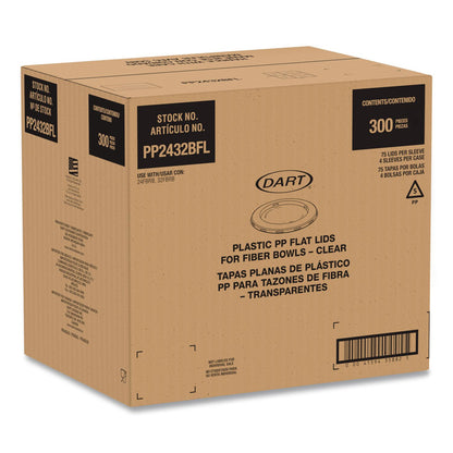 Dart® Plastic Lids for Compostable Fiber Containers, For 24 to 32 oz Containers, 8.28" Diameter x 0.51" h, Clear, 300/Carton (DCCPP2432BFL)