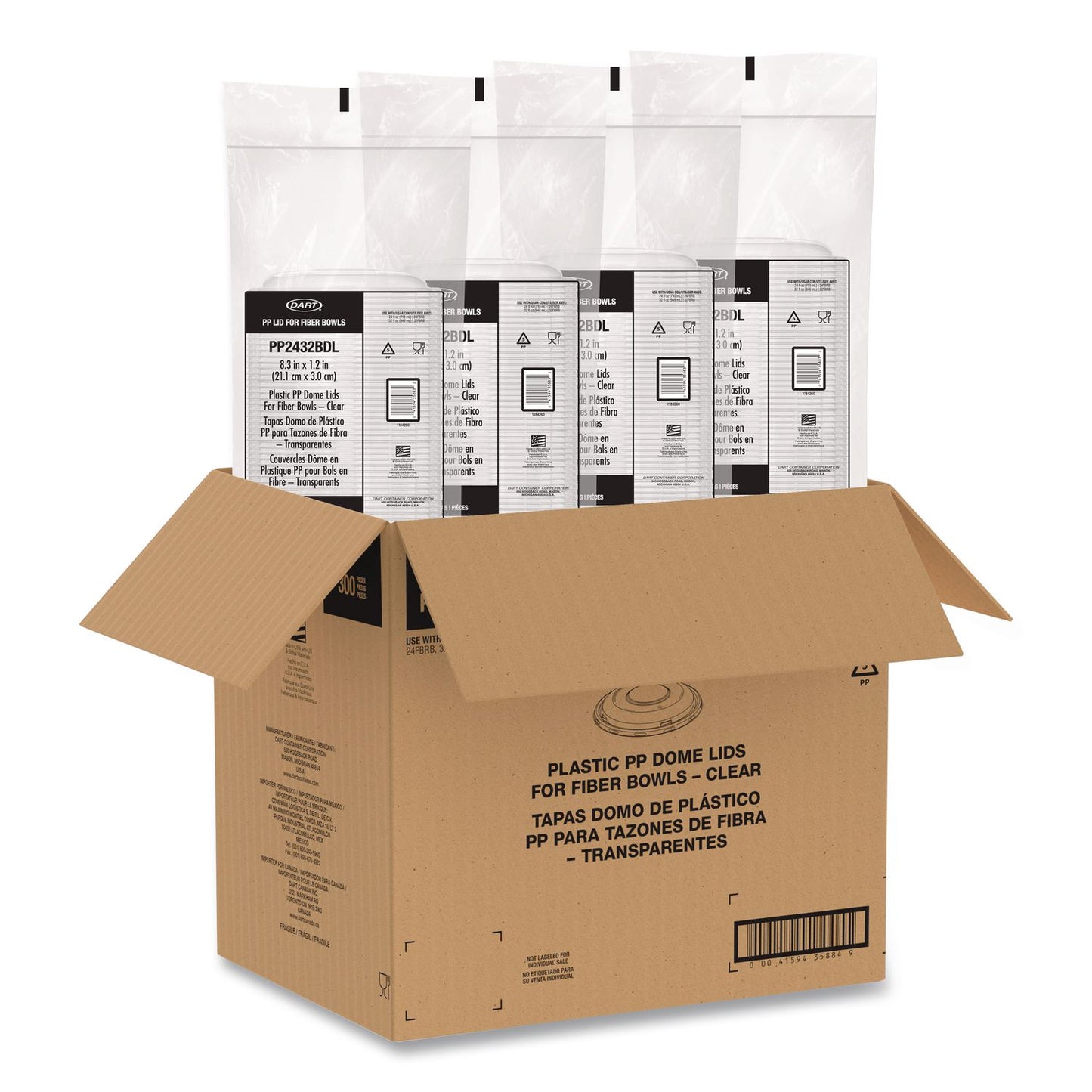 Dart® Dome Covers and Lids, For 24 oz to 32 oz Containers, 8.28" Diameter x 1.16"h, Clear, 300/Carton (DCCPP2432BDL)
