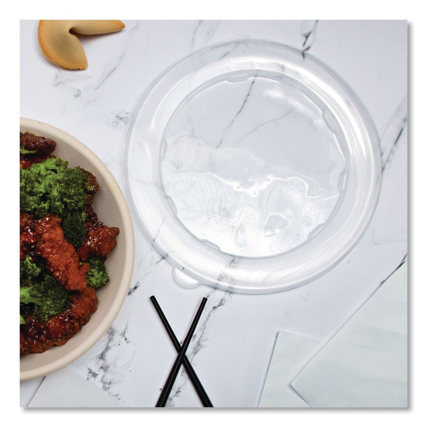 Dart® Plastic Lids for Compostable Fiber Containers, For 24 to 32 oz Containers, 8.28" Diameter x 0.51" h, Clear, 300/Carton (DCCPP2432BFL)