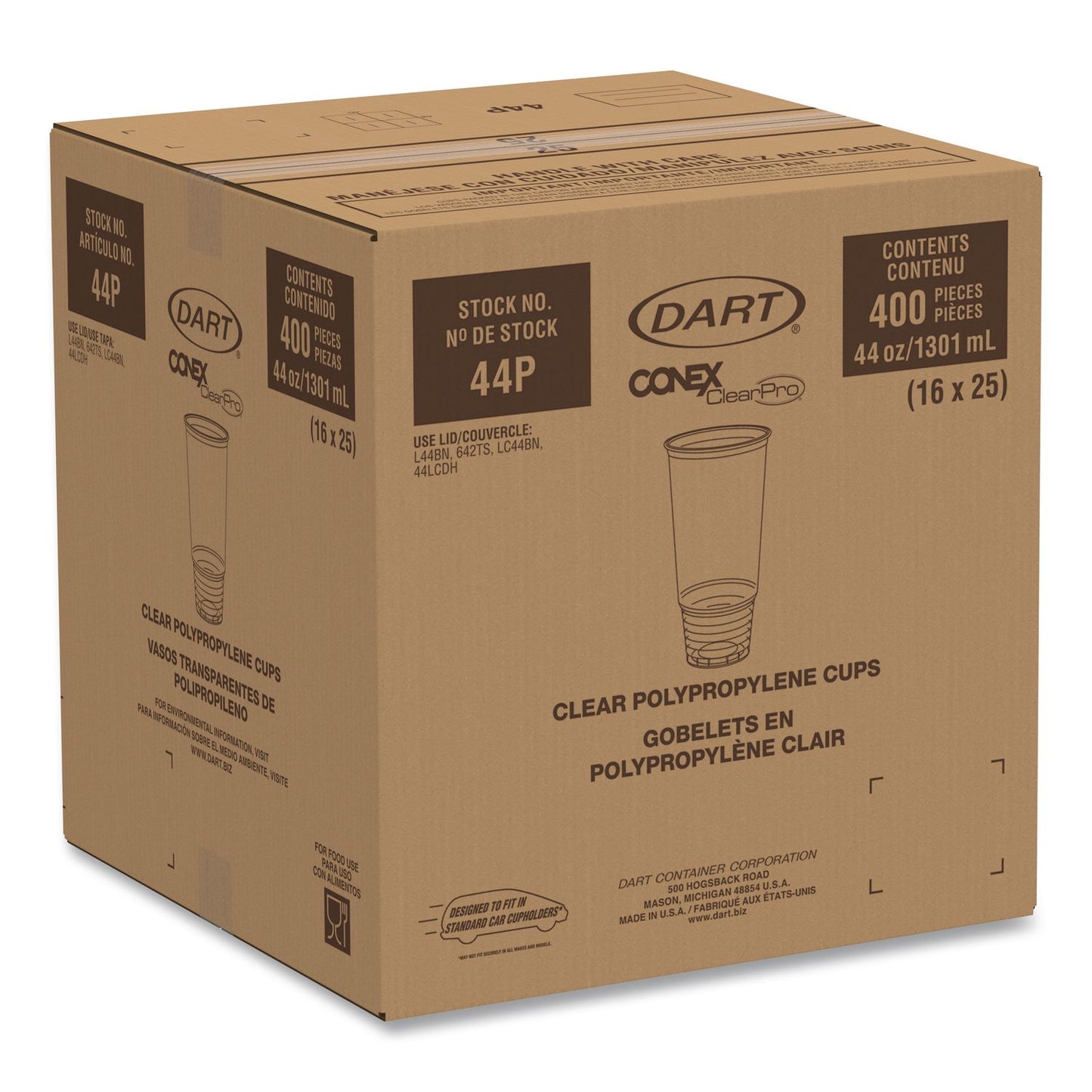 Dart® Conex ClearPro Plastic Cold Cups, ProPlanet Seal, 44 oz, Clear, 400/carton (DCC44P)