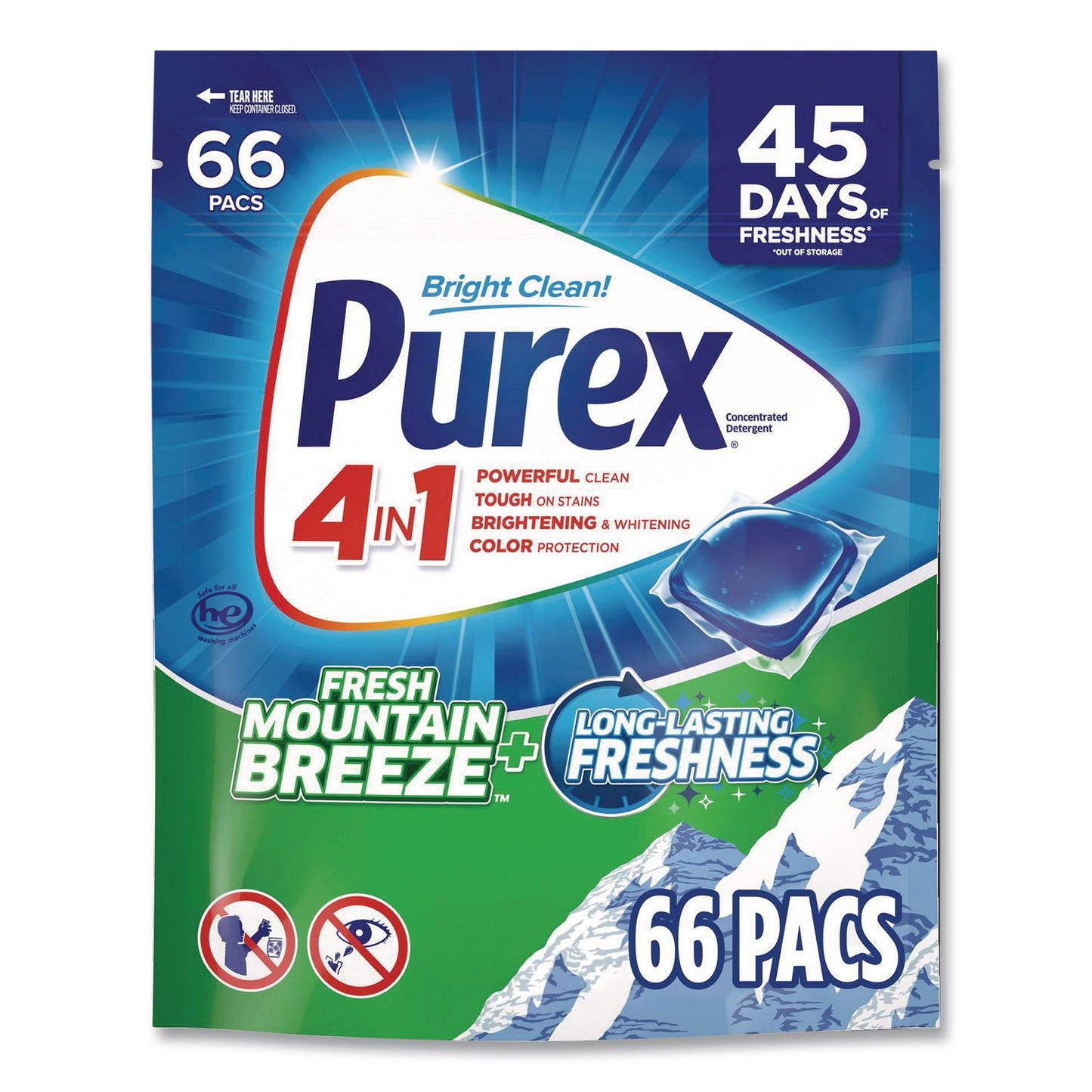 Purex® 4-in-1 HE Laundry Detergent Pacs, 66 Pods/Bag, 4 Bags/Carton (DIA05524)
