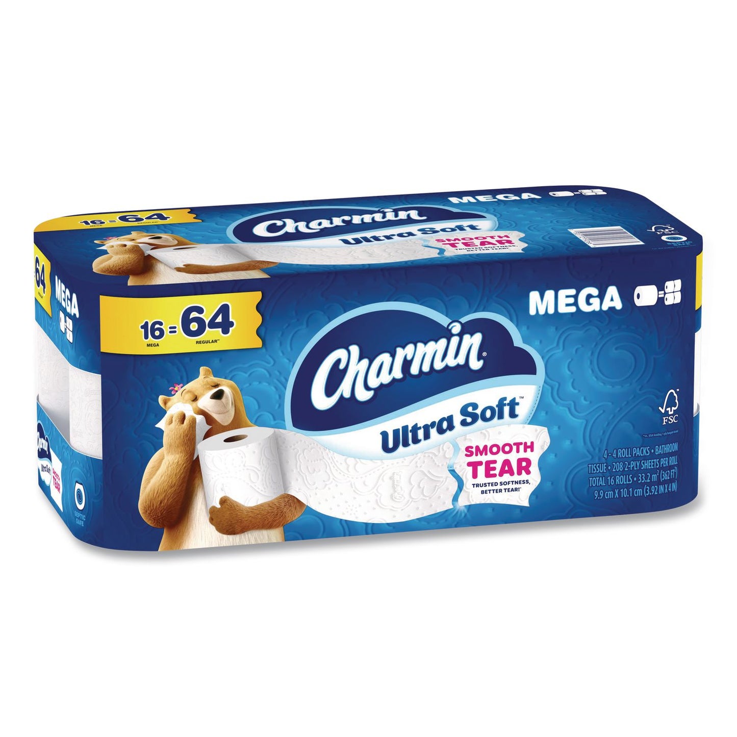 Charmin® Ultra Soft Bathroom Tissue, Septic Safe, 2-Ply, White, 208 Sheets/Roll, 16 Rolls/Carton (PGC19266)