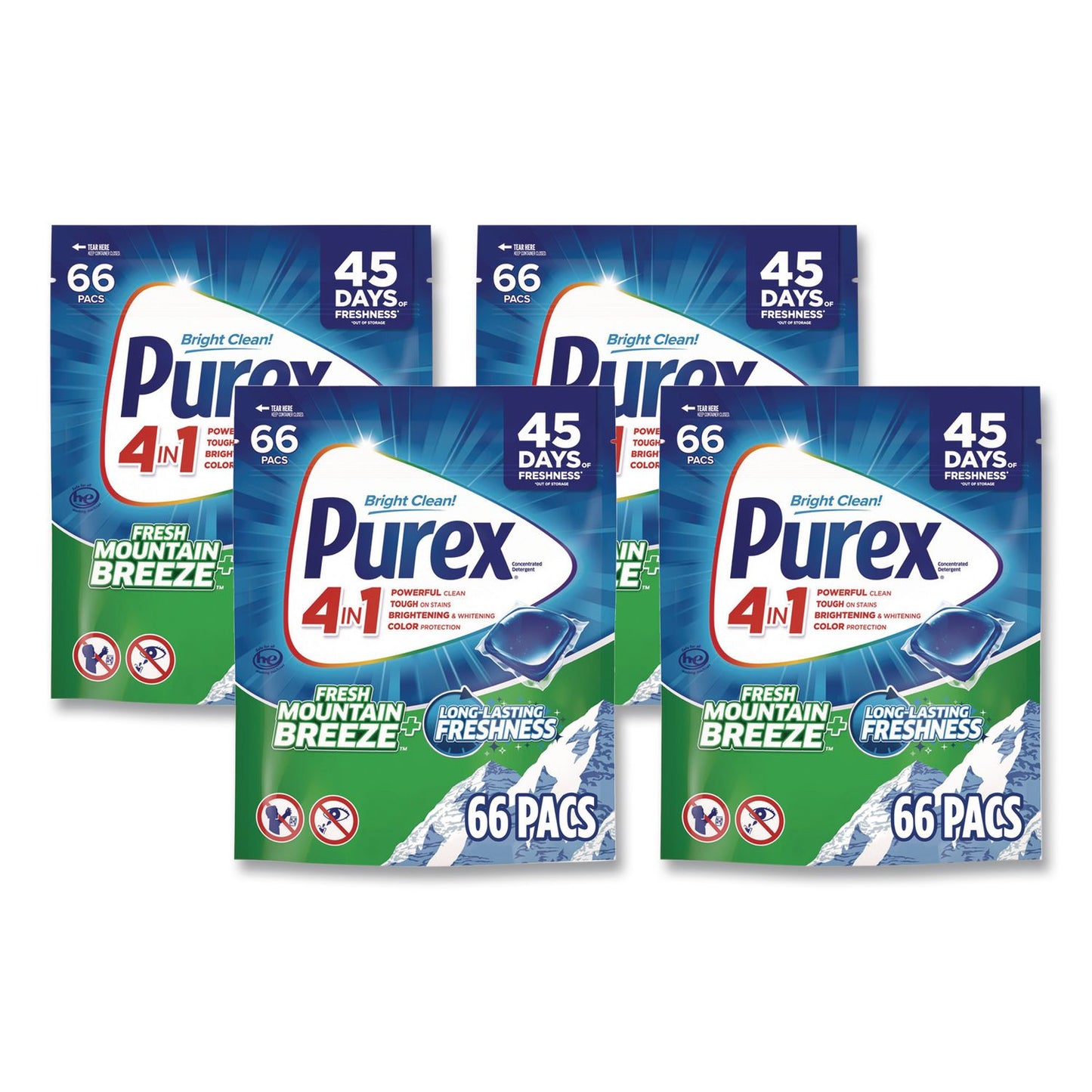 Purex® 4-in-1 HE Laundry Detergent Pacs, 66 Pods/Bag, 4 Bags/Carton (DIA05524)