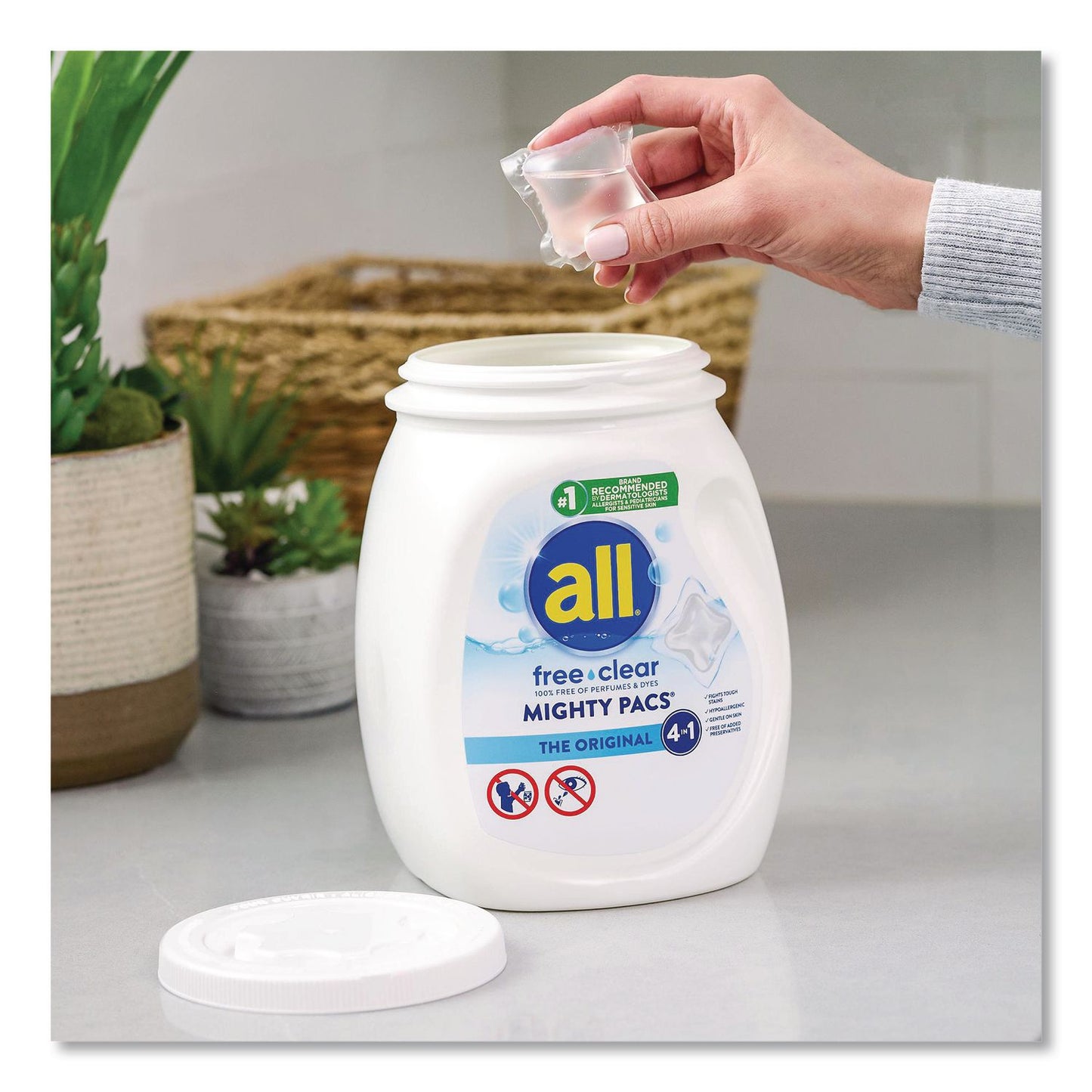 all® MIGHTY PACS Free Clear HE Laundry Detergent, 60 Pods/Tub, 4 Tubs/Carton (DIA46880)