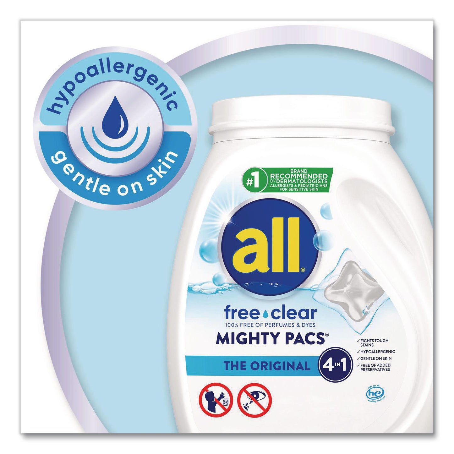 all® MIGHTY PACS Free Clear HE Laundry Detergent, 60 Pods/Tub, 4 Tubs/Carton (DIA46880)
