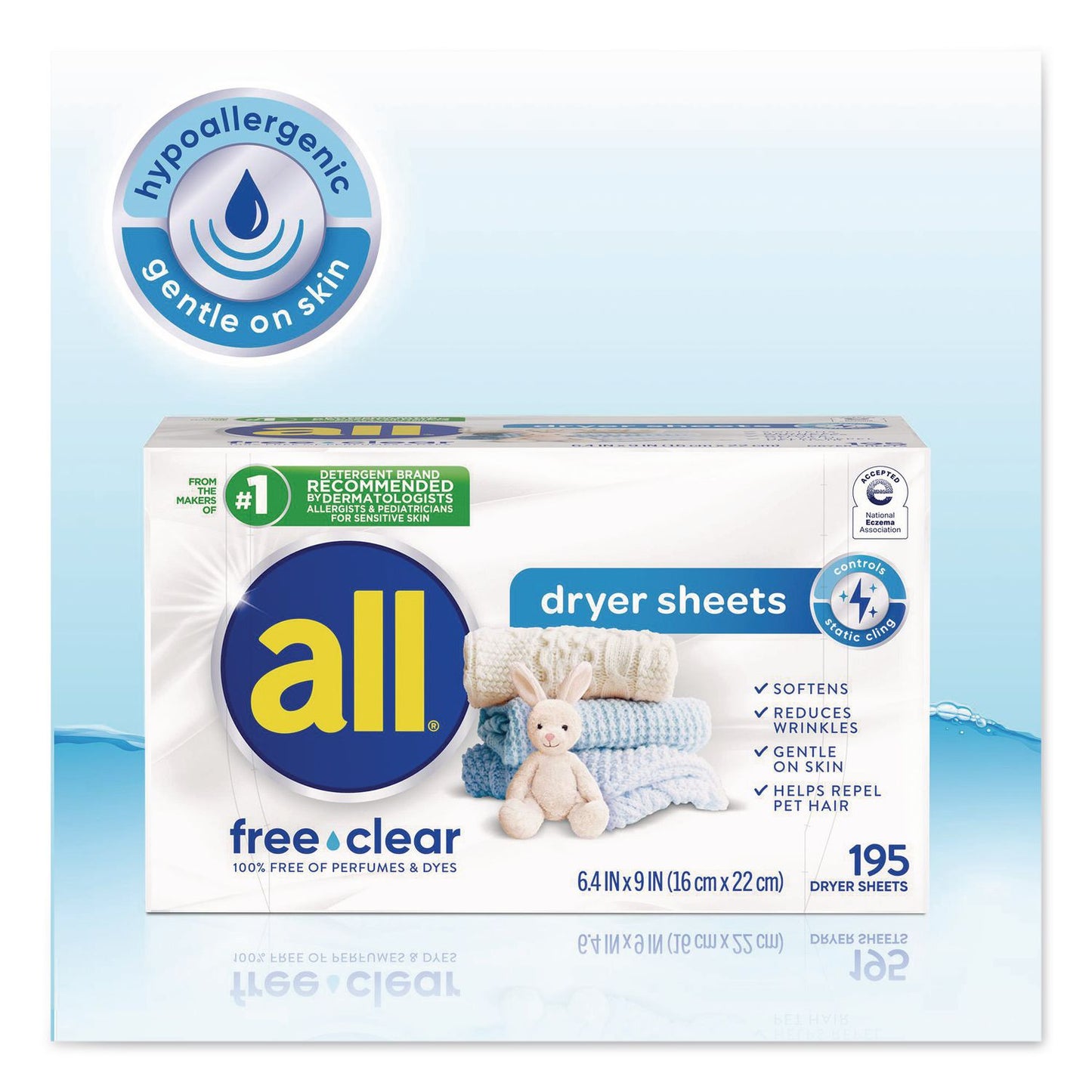 all® Free Clear Dryer Sheets, Fragrance Free, 195 Sheets/Packs, 6 Packs/Carton (DIA47362)