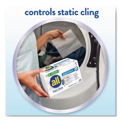 all® Free Clear Dryer Sheets, Fragrance Free, 195 Sheets/Packs, 6 Packs/Carton (DIA47362)