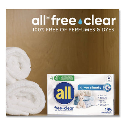 all® Free Clear Dryer Sheets, Fragrance Free, 195 Sheets/Packs, 6 Packs/Carton (DIA47362)