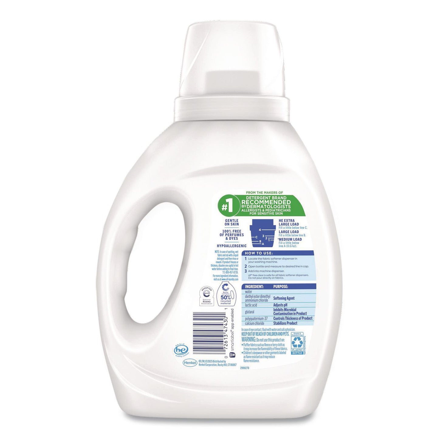 all® Free Clear Liquid Fabric Softener, Fragrance Free, 34 oz Bottle, 6/Carton (DIA47430)
