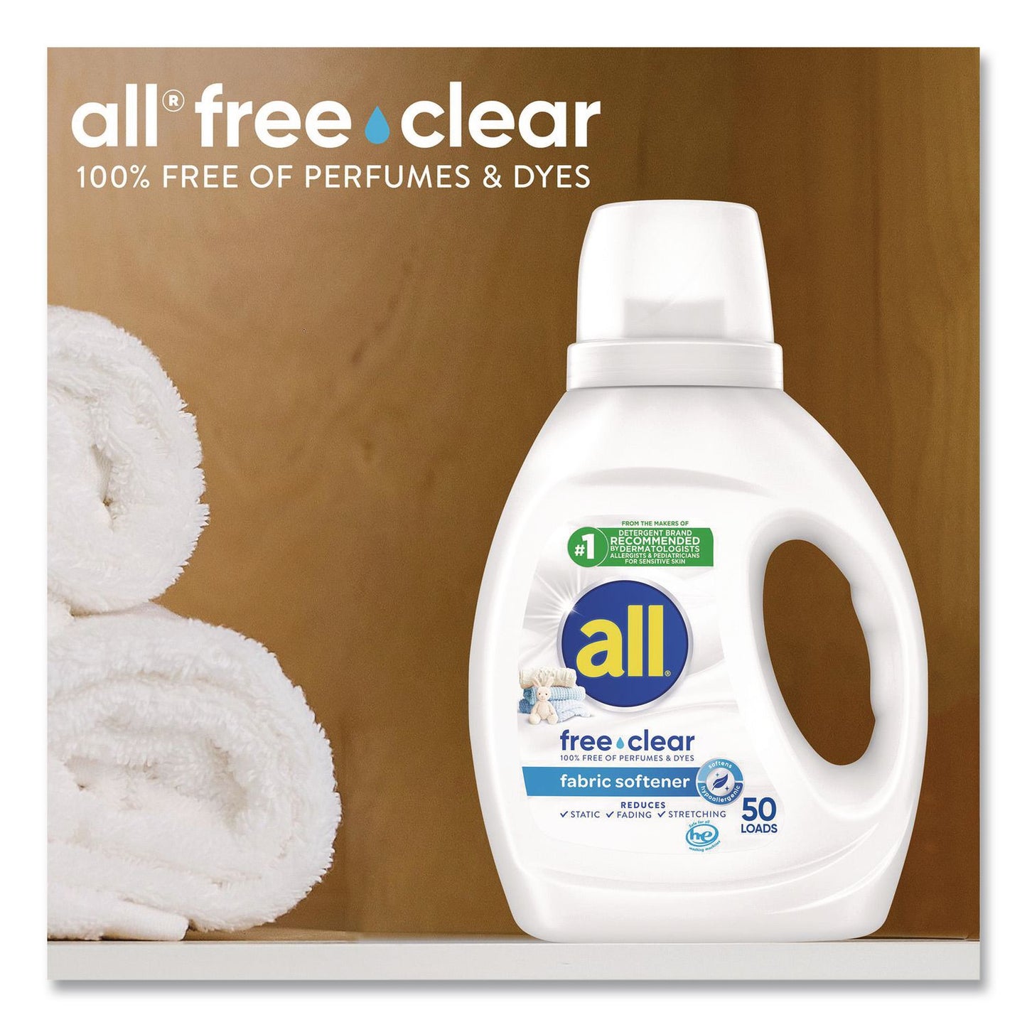 all® Free Clear Liquid Fabric Softener, Fragrance Free, 34 oz Bottle, 6/Carton (DIA47430)