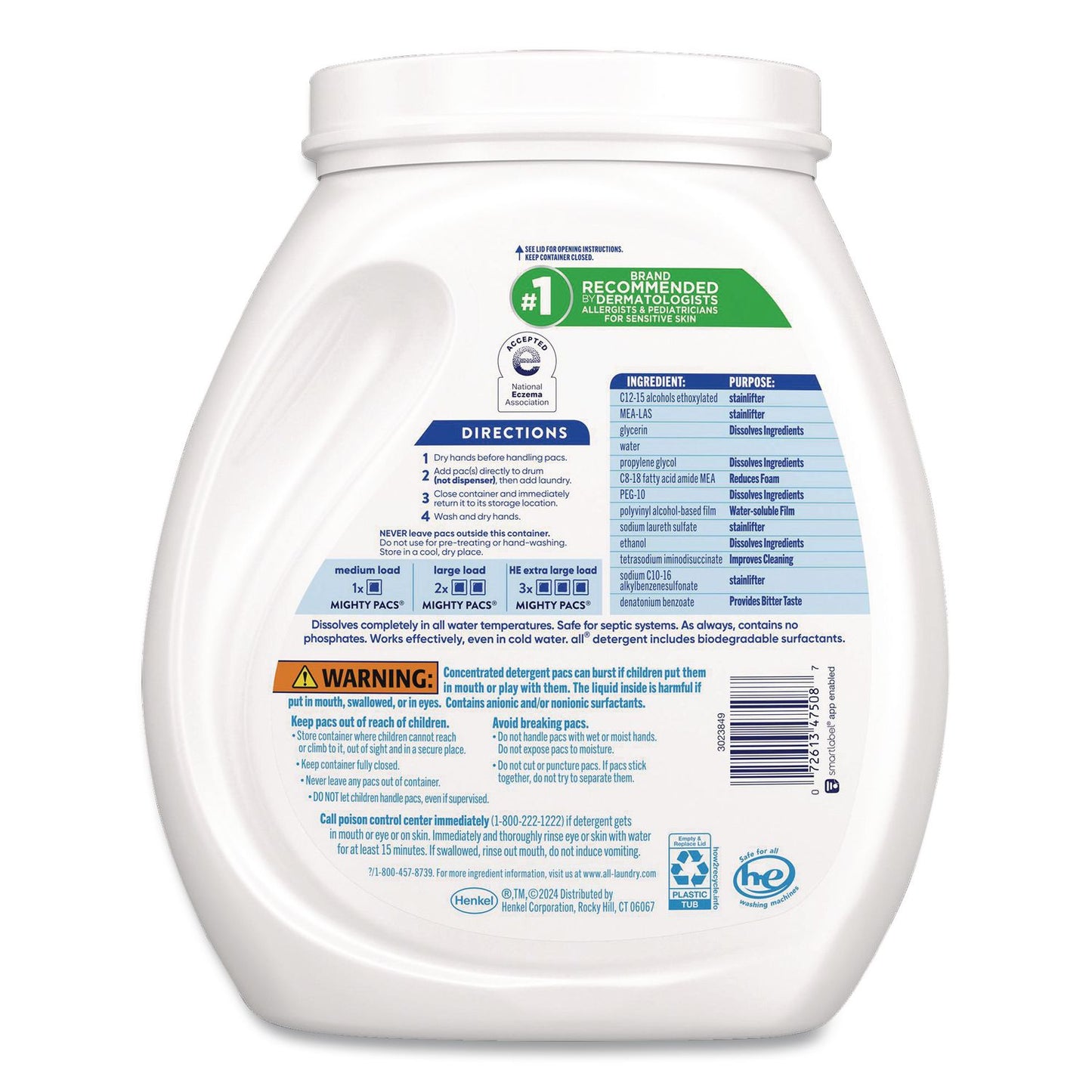 all® MIGHTY PACS Free Clear HE Laundry Detergent, 80 Pods/Tub, 4 Tubs/Carton (DIA47508)