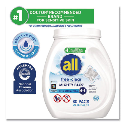 all® MIGHTY PACS Free Clear HE Laundry Detergent, 80 Pods/Tub, 4 Tubs/Carton (DIA47508)