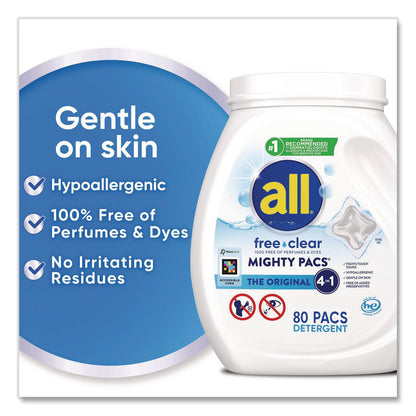 all® MIGHTY PACS Free Clear HE Laundry Detergent, 80 Pods/Tub, 4 Tubs/Carton (DIA47508)