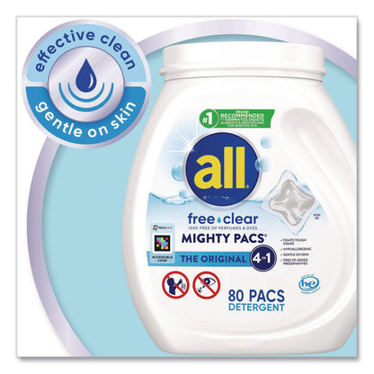 all® MIGHTY PACS Free Clear HE Laundry Detergent, 80 Pods/Tub, 4 Tubs/Carton (DIA47508)