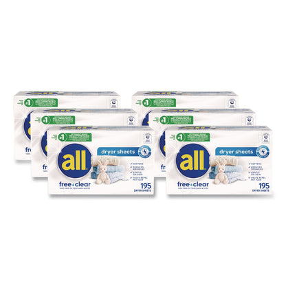 all® Free Clear Dryer Sheets, Fragrance Free, 195 Sheets/Packs, 6 Packs/Carton (DIA47362)