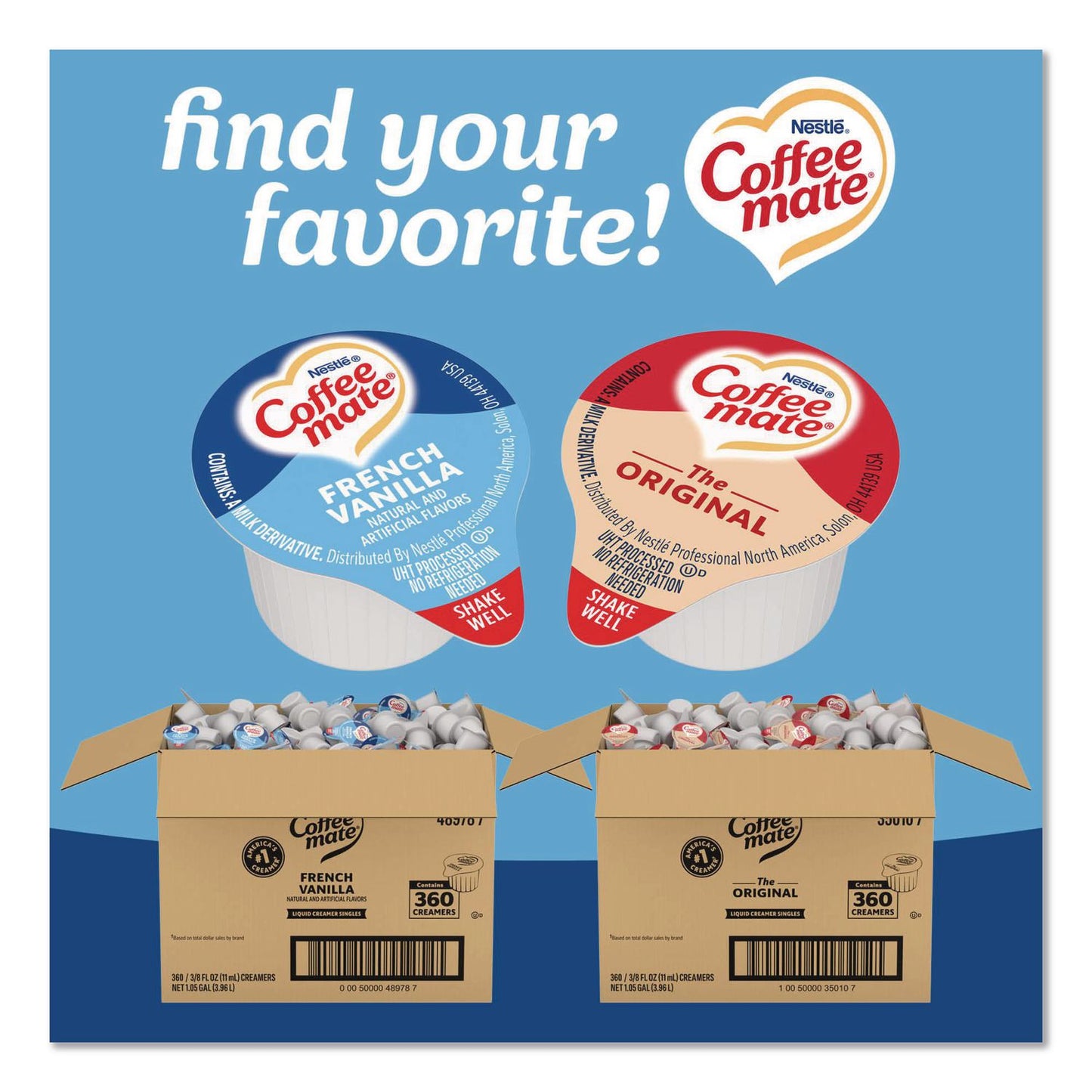 Coffee mate® Liquid Coffee Creamer, French Vanilla, 0.38 oz Mini Cups, 360/Carton (NES48978)