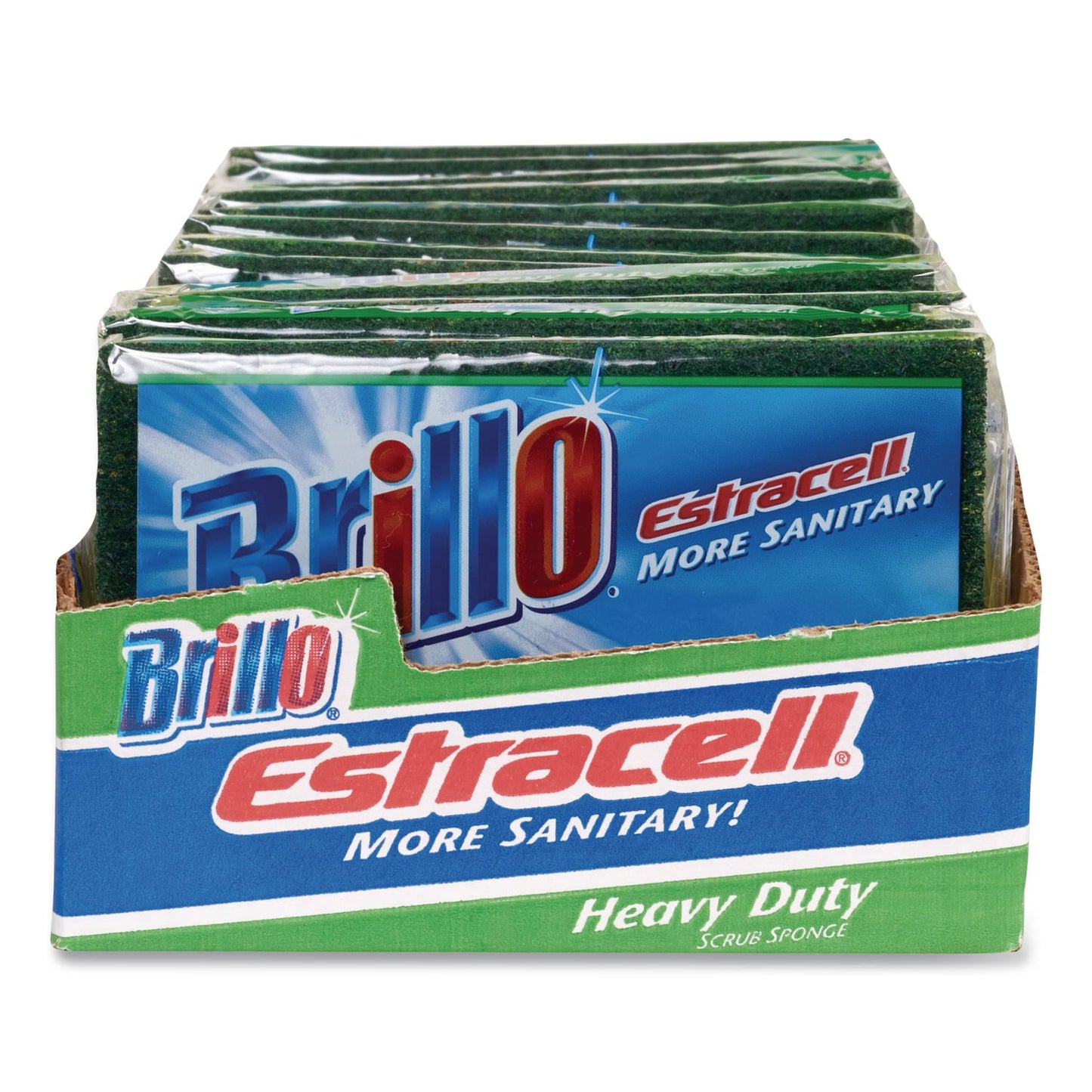 Brillo® Estracell Heavy Duty Scrub Sponge, 4.9 x 2.9, 0.8" Thick, Yellow/Green, 12/Carton (AMY21001)