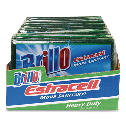 Brillo® Estracell Heavy Duty Scrub Sponge, 4.9 x 2.9, 0.8" Thick, Yellow/Green, 12/Carton (AMY21001)