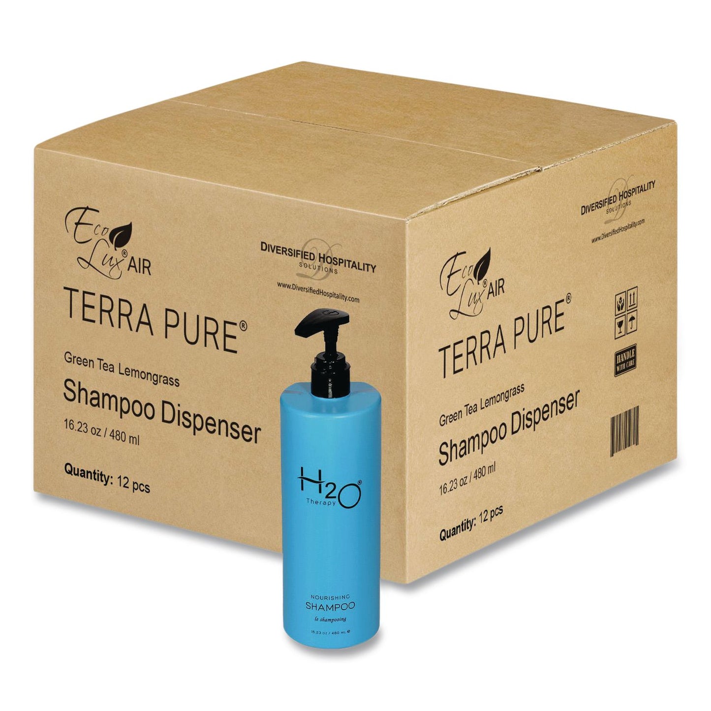 Diversified Hospitality Solutions H2O Therapy Shampoo Air Pump, White Tea and Lemongrass Scent, 16.23 oz Bottle, 12/Carton (DHS259805)