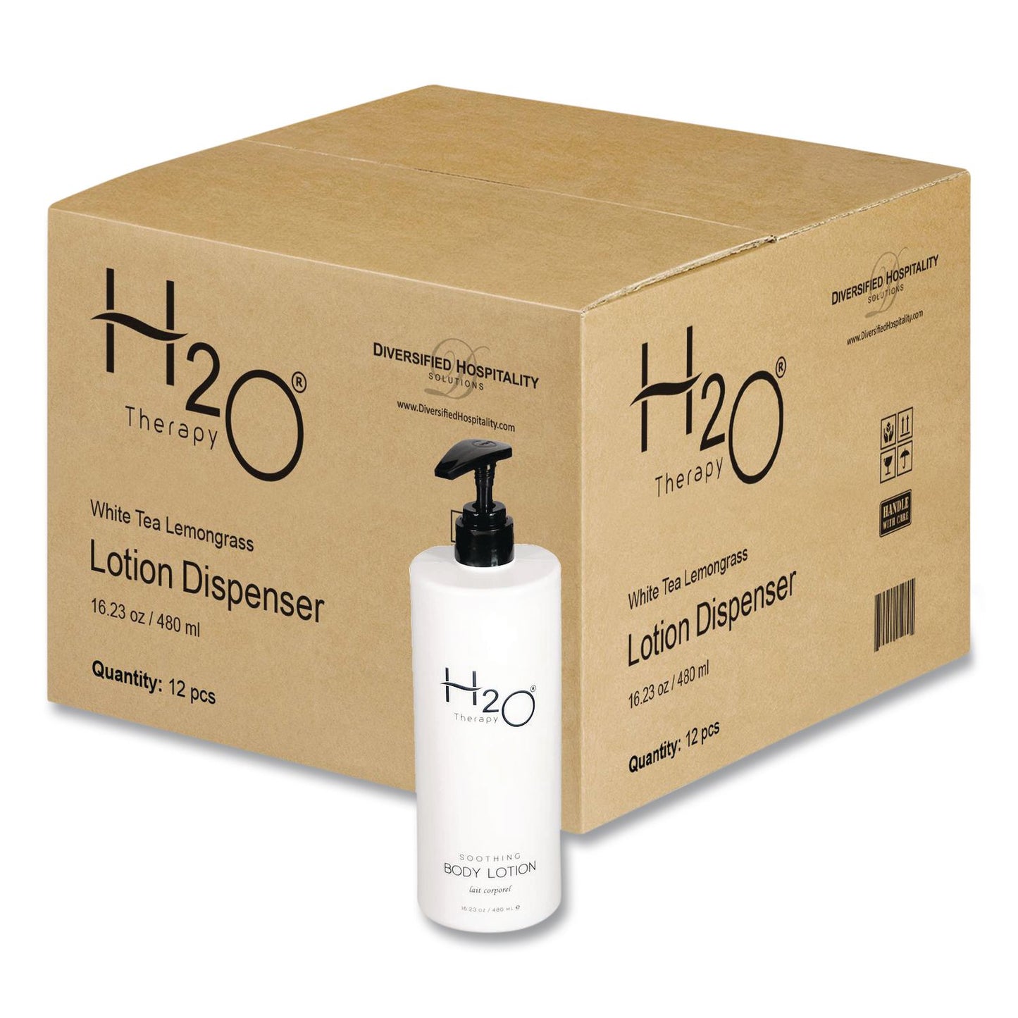 Diversified Hospitality Solutions H2O Therapy Body Lotion Air Pump, 16.23 oz Bottle, 12/Carton (DHS259836)