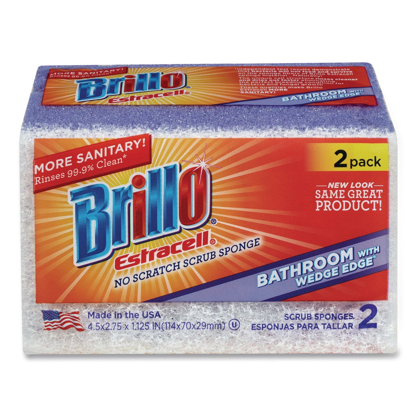 Brillo® Estracell Bathroom Sponge, 4.5 x 2.75, 1.12" Thick, Purple/White, 2 Sponges/Pack, 12 Packs/Carton (AMY21024)
