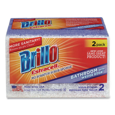 Brillo® Estracell Bathroom Sponge, 4.5 x 2.75, 1.12" Thick, Purple/White, 2 Sponges/Pack, 12 Packs/Carton (AMY21024)