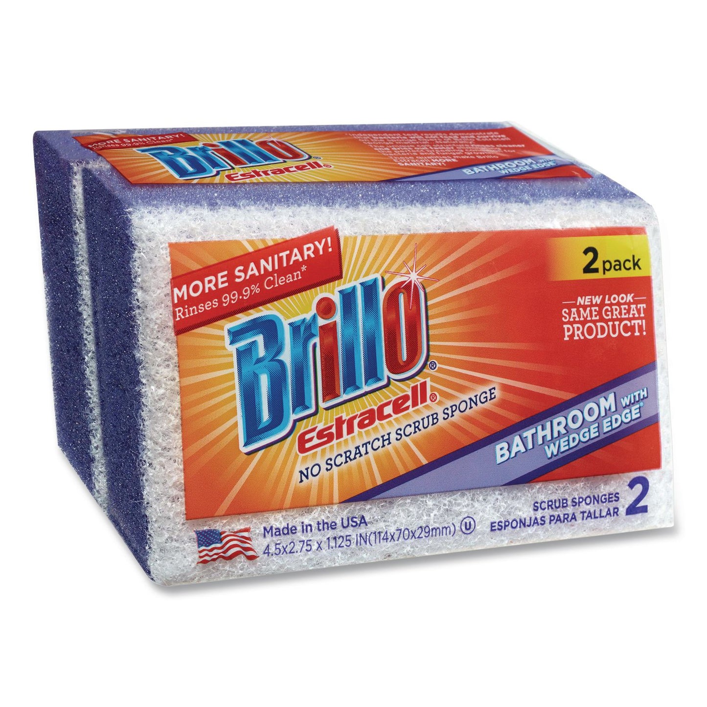 Brillo® Estracell Bathroom Sponge, 4.5 x 2.75, 1.12" Thick, Purple/White, 2 Sponges/Pack, 12 Packs/Carton (AMY21024)