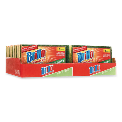 Brillo® Estracell Heavy Duty Scrub Sponge, 4.5 x 2.75, 0.8" Thick, Yellow/Green, 3 Sponges/Pack, 8 Packs/Carton (AMY21031)