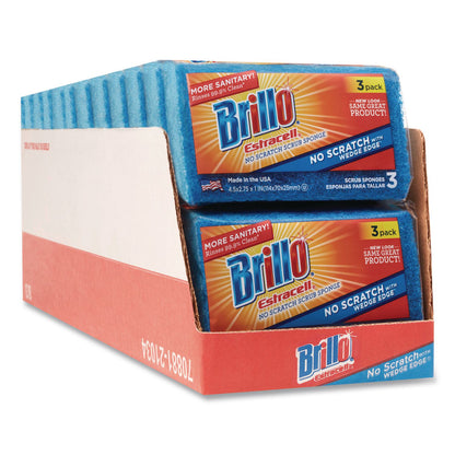 Brillo® Estracell No Scratch Kitchen Sponges, 4.5 x 2.75, 1" Thick, Blue, 3 Sponges/Pack, 8 Packs/Carton (AMY21034)