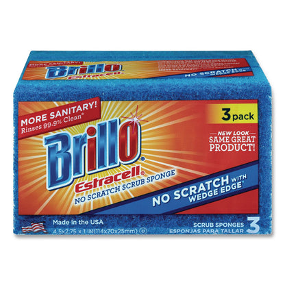 Brillo® Estracell No Scratch Kitchen Sponges, 4.5 x 2.75, 1" Thick, Blue, 3 Sponges/Pack, 8 Packs/Carton (AMY21034)