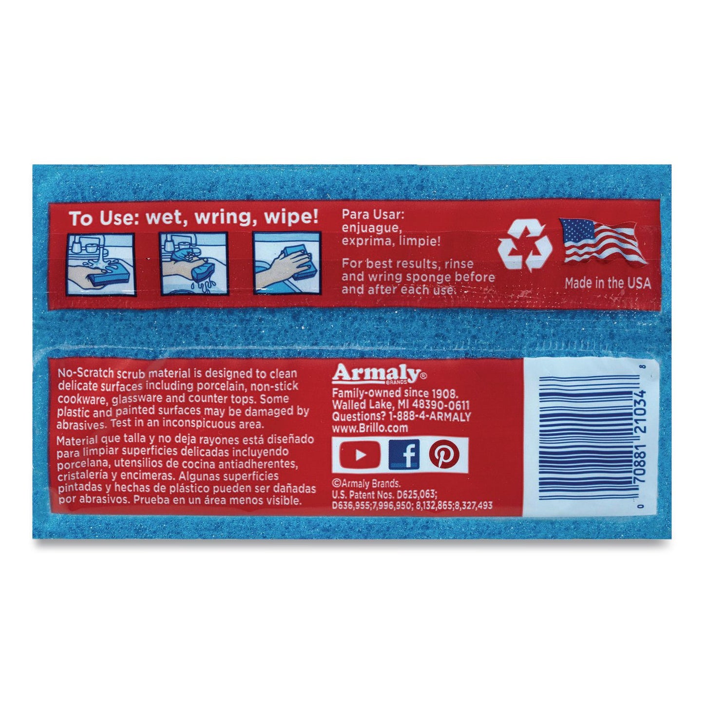 Brillo® Estracell No Scratch Kitchen Sponges, 4.5 x 2.75, 1" Thick, Blue, 3 Sponges/Pack, 8 Packs/Carton (AMY21034)