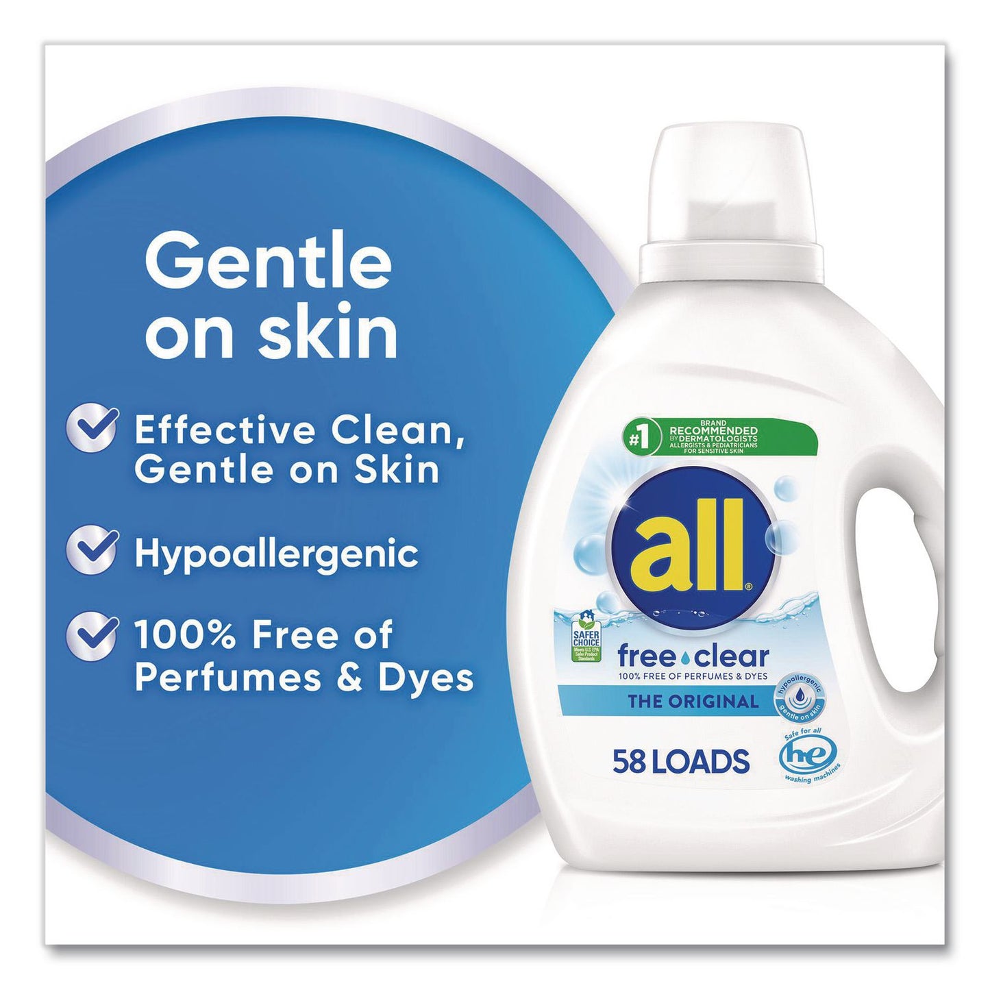 all® Free Clear HE Laundry Detergent, 58 Loads, Unscented, 73 oz Bottle, 6/Carton (DIA47415)