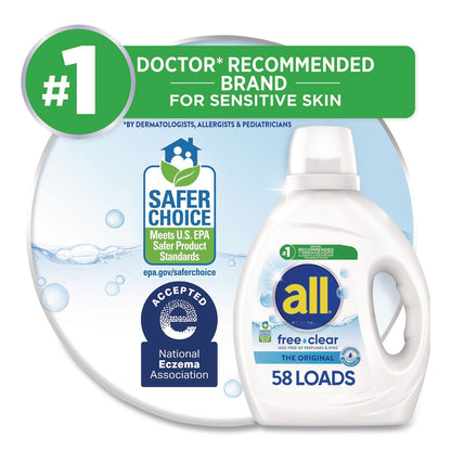 all® Free Clear HE Laundry Detergent, 58 Loads, Unscented, 73 oz Bottle, 6/Carton (DIA47415)