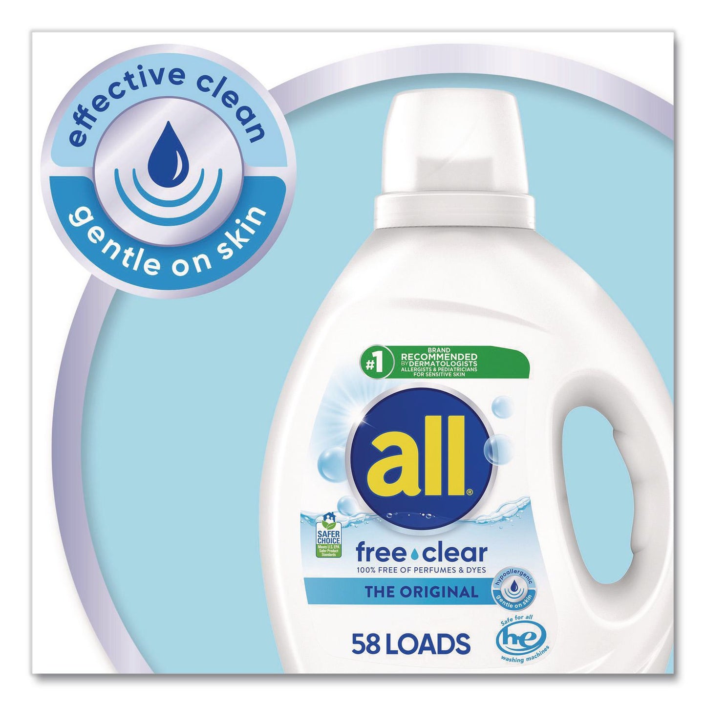 all® Free Clear HE Laundry Detergent, 58 Loads, Unscented, 73 oz Bottle, 6/Carton (DIA47415)