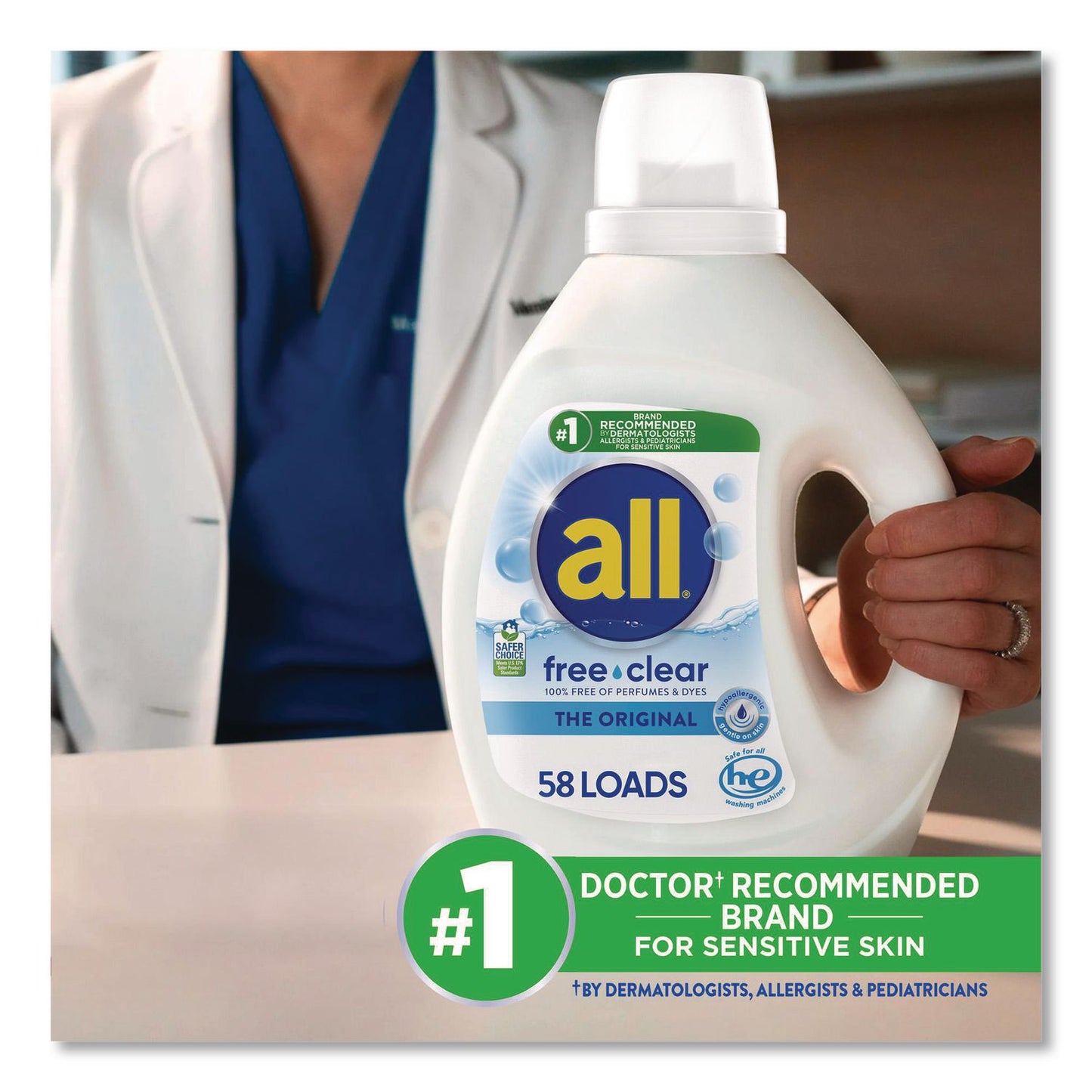 all® Free Clear HE Laundry Detergent, 58 Loads, Unscented, 73 oz Bottle, 6/Carton (DIA47415)