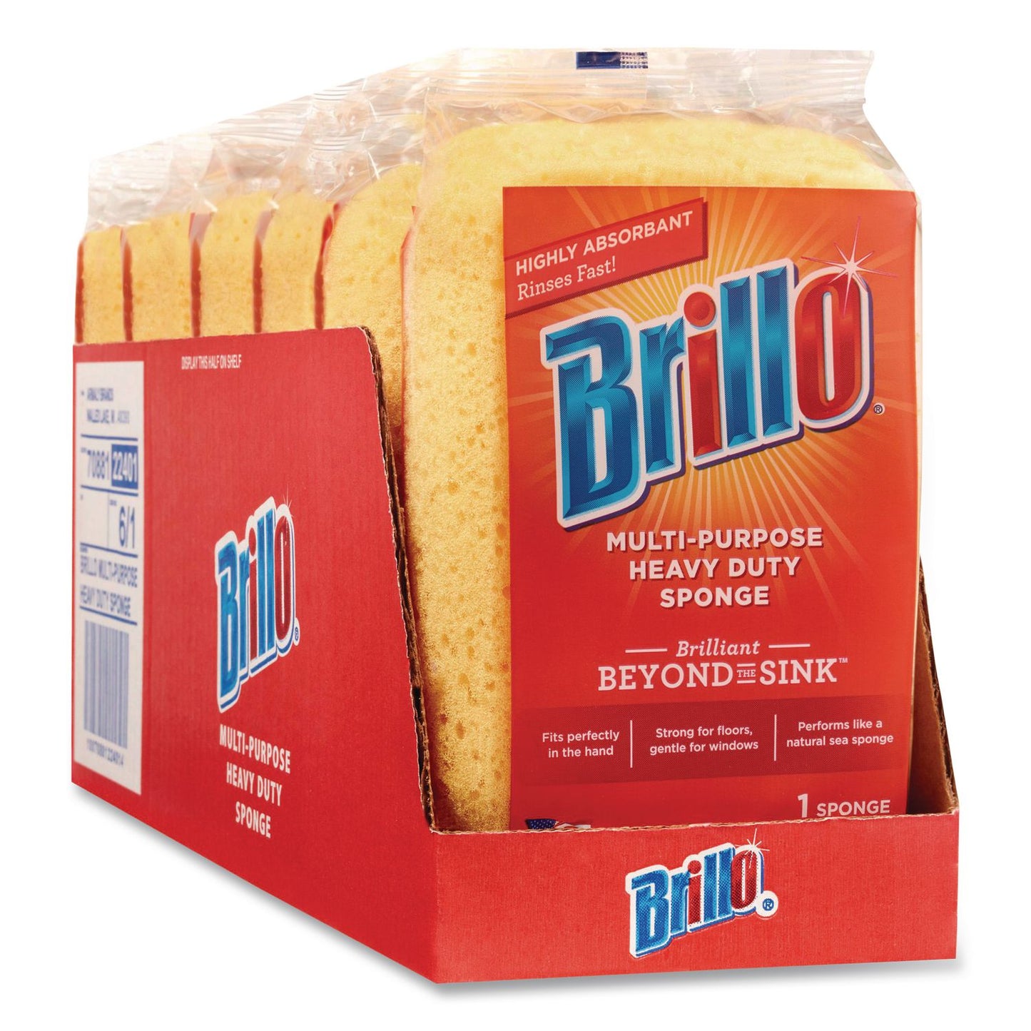 Brillo® Multi-Purpose Sponge, 4.25 x 6.25, 2.12" Thick, Yellow, 6/Carton (AMY22401)